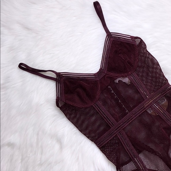 Topshop Tops - HONEYPUNCH TOPSHOP VELVET FISHNET MAROON BODYSUIT